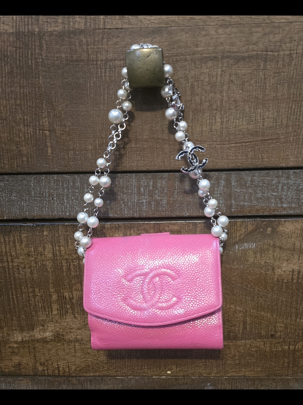 CHANEL Bubble Gum Pink Caviar Leather Mini Flap Bag with Pearl Chain - Picture 2 of 12